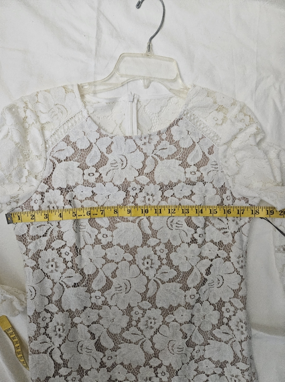 Vince Camuto White Floral Lace Long Sleeve Shift Dress - Picture 13 of 15